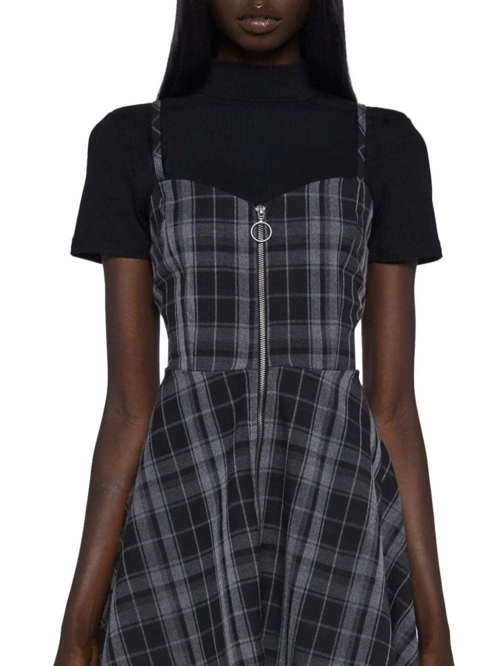 Current Mood Black Gray Plaid Zip Front Dress